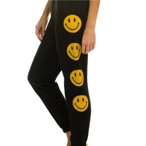 NWOT Aviator Nation Black Smiley Face Joggers Large